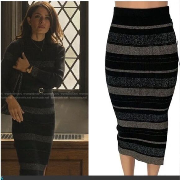 House of Harlow Ribbed Knit Metallic Striped Pencil Skirt. Smal - Picture 2 of 7